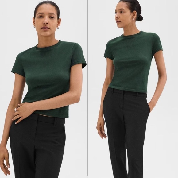 Theory Tops - Theory Tiny Tee 2 Apex Forest Green Pima Cotton Shirt